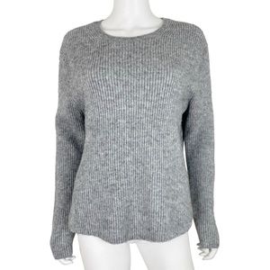 Ann Taylor LOFT Wool Blend Shirttail Hi Lo Hem Gray Ribbed Knit Sweater